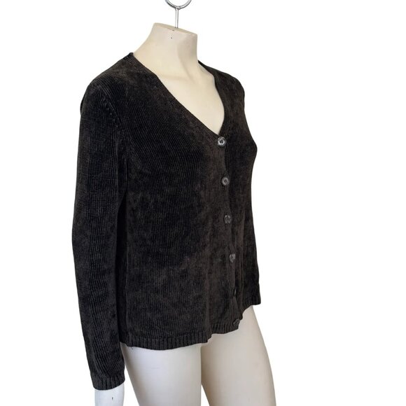 CP SHADES Button Front V-neck Ribbed Chenille Cardigan in Dark Brown SZ S - Picture 4 of 10